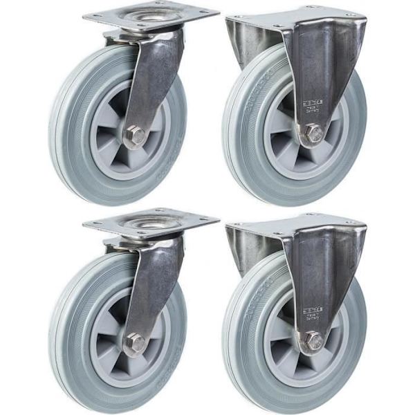 200 mm 8" rostfria hjul i grått gummi - set om 4 Grå