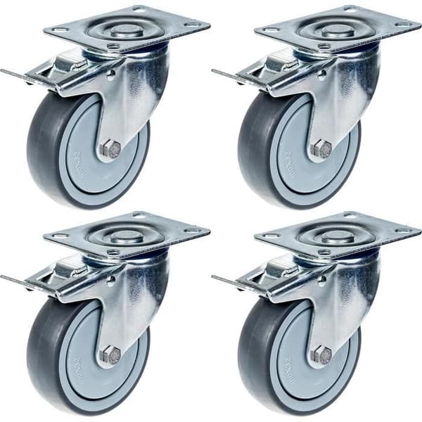Svänghjul - 80mm - Grå gummi - Broms - Kapacitet 320kg - Set om 4 Grå
