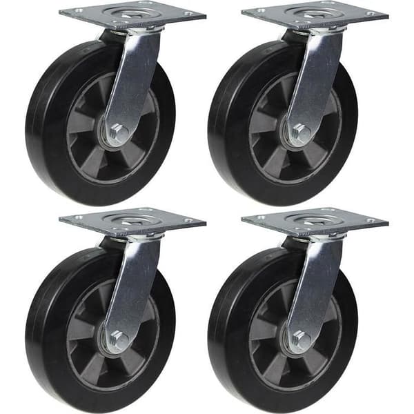 Rullar - 200 mm - Svart gummi - Svängbara - Set om 4 Svart
