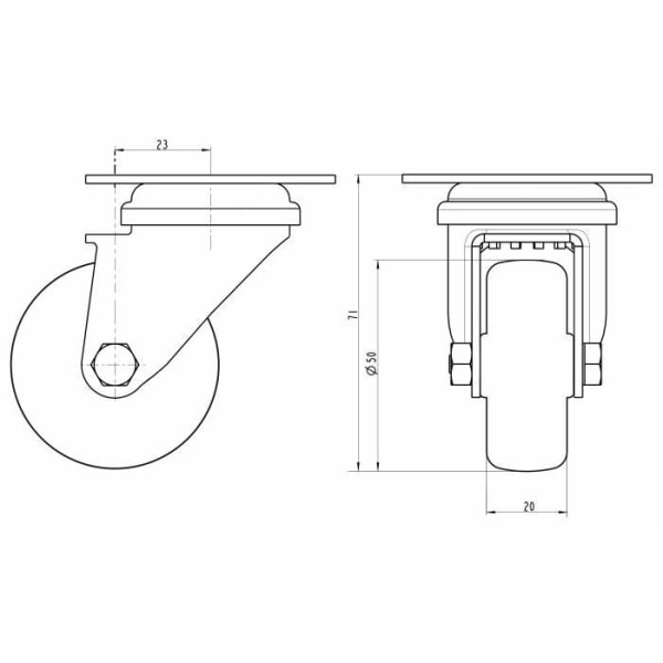 työmaavarusteet Harmaa kumipyörät, kääntyvät ja jarrut 50 mm 2", 160 kg, 4 kpl sarja