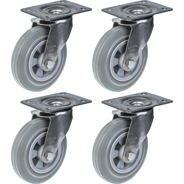 Ruller - 160 mm - Grå gummi - Rustfrit stål - 540 kg (sæt med 4) Grå