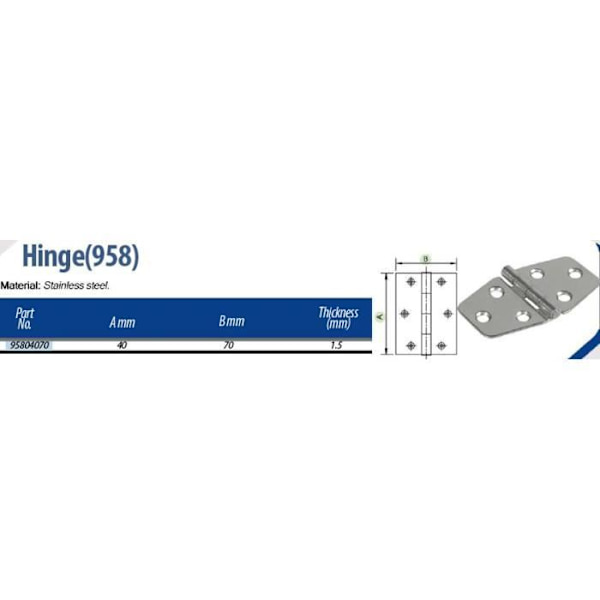 Aflangt rustfrit stålhængsel - IBFM - 40x70mm - Til skrue