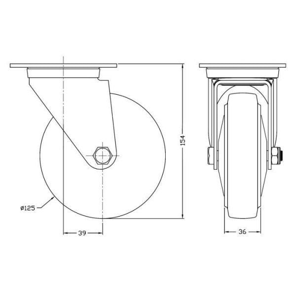 byggarbetsplatsutrustning 125 mm 5" blå gummi svängbara hjul och 800 kg fast kapacitet, set med 4