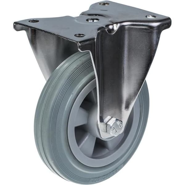 Rullor - 160 mm - Grå gummi - Rostfritt stål - Fasta - 135 kg Grå