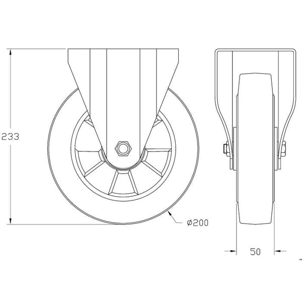 Roulette - Svart - 200mm - Set med 2 - Kapacitet 700kg - Fast Svart