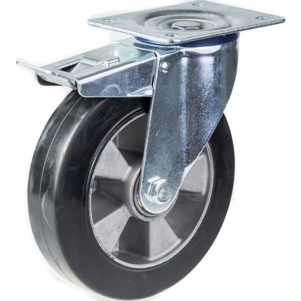 Roulette - Sæt af 4 - 200mm - Sort elastisk gummi - Bremse og fastlåse Svart