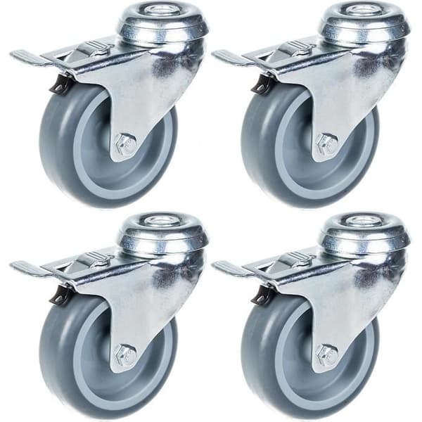 Rullager - Castor - 75mm - Grå Gummi - Svängbar med Broms - 240kg Grå