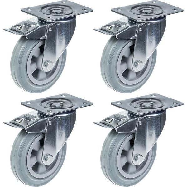Svyftande hjul - 160mm - Grå gummi - 4-pack - Broms inkluderad Grå