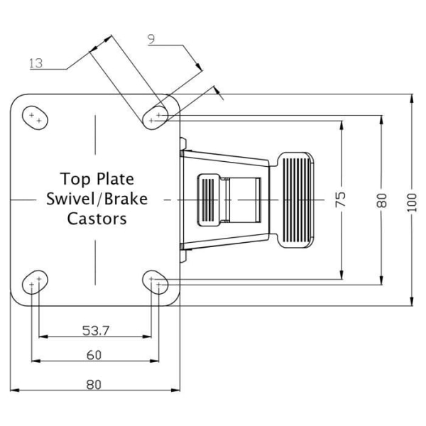 byggarbetsplatsutrustning 125 mm 5" svängbart gummidäck med broms, 480 kg stark kapacitet, set om 4