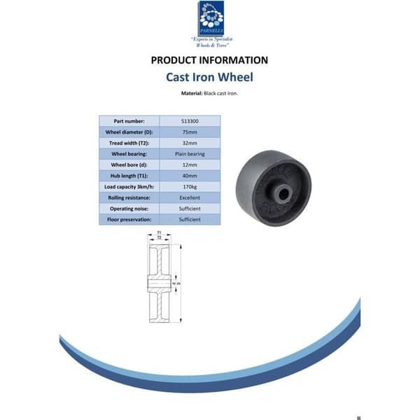 Hjul - COLSON - 75 mm - Gummi - Sort - Lav rullemodstand Svart
