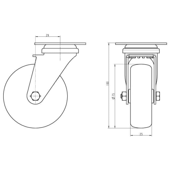 Ruletti - Ruostumaton teräs - 75mm - Maksimikuorma 60kg - Kääntyvä Grå