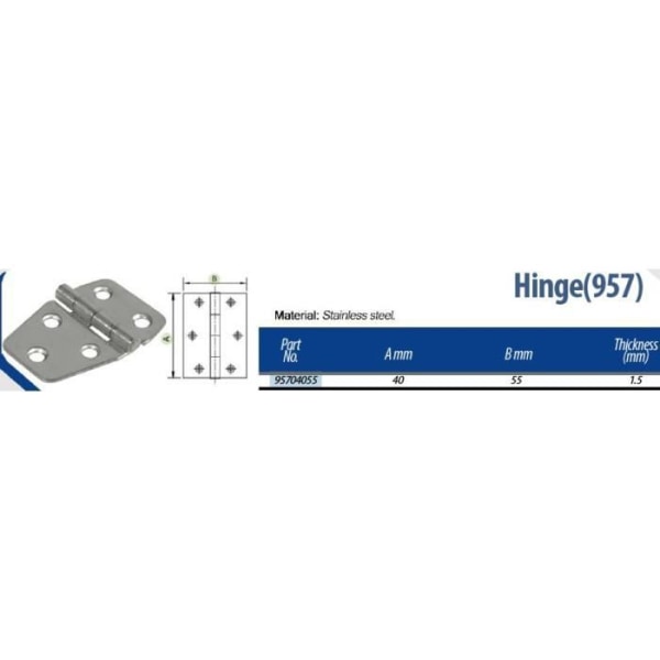 Hængsel 40x55mm rustfrit stål - 1 par - 2 stk