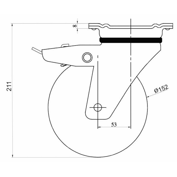 Hjul - Set med 4 - 152 mm - Svart gummi - Svängbar med stark broms Svart
