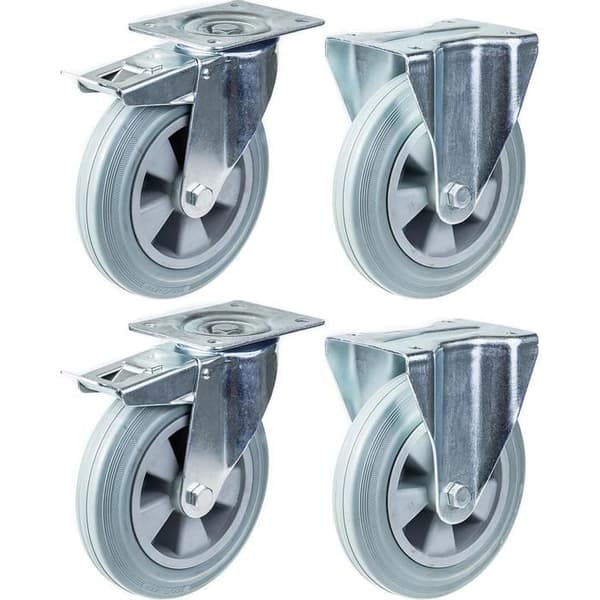 Ruller - Castor - 200 mm - Fast kapacitet 820 kg - Sæt af 4 - Grå gummi Grå