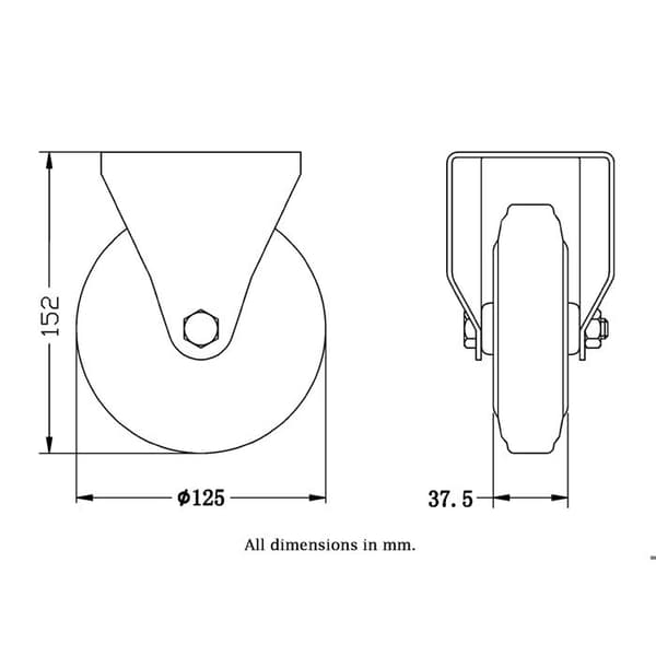 125 mm kiinteä ruletti Svart