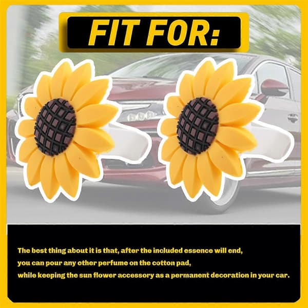 2-pack Solros Biltillbehör Söt Bil Luftfräschare Solros Luftventil Klämmor Solrosor Present Deco