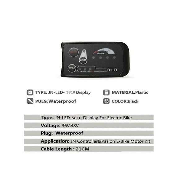 JN S810 LED Controller Display Panel Elektrisk Cykel Tilbehør, 36V/48V Vandtæt Stik