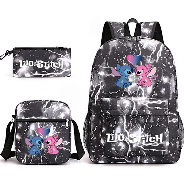 Stitch 3 kpl:n setti Reppu Mochila Lasten Tilavat Laukut Lightning Black 3