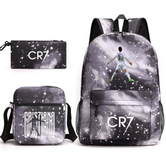 CR7 Ronaldo 3-delars Set Ryggsäck Mochila Barn Kapacitet Väskor-2 Starry Gray 4