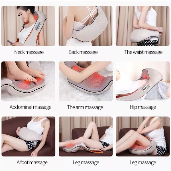 Shiatsu U-formad elektrisk massageapparat för rygg, nacke och axlar, infraröd värmemassage, för hemmet, från Spanien