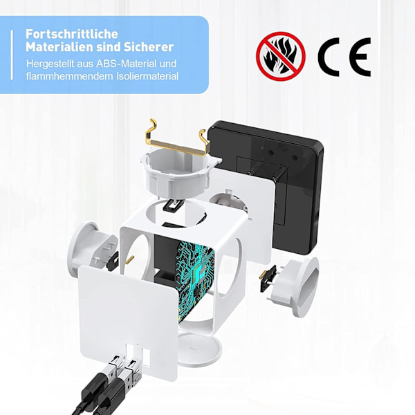 Cube 5-i-1 stikdåse med 2 USB-porte - Hvid
