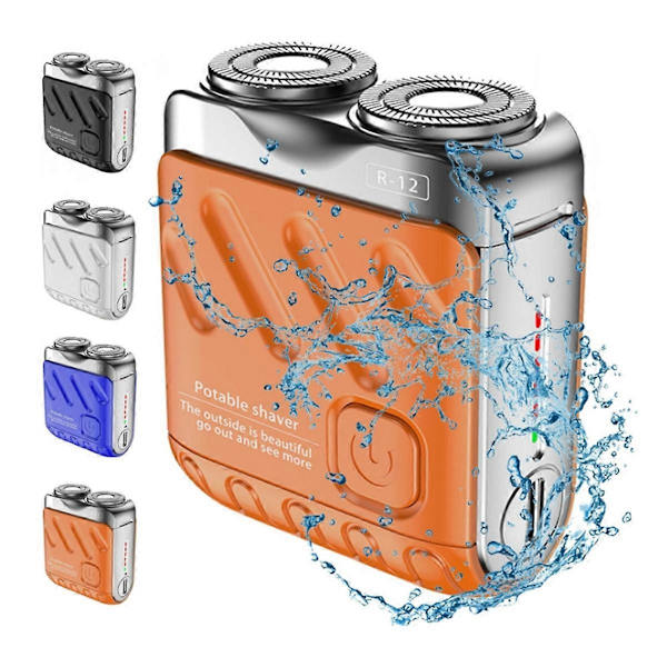 Kannettava partakone, ladattava sähköparranajokone kaksoisrenkaalla ja magneettileikkurilla, mini sähköparranajokone Orange