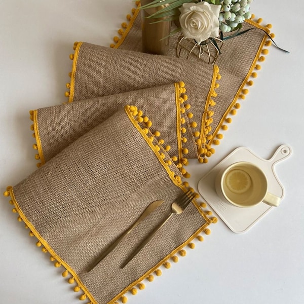 Jute Linned Tekstil Bryllupsdug, Naturlig Festlig Pejse Duge, Rektangulær Dug, Borddekoration yellow