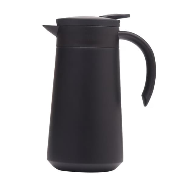 Tekande i rustfrit stål, sort, 1 stk., lækagesikker V-formet tud, skridsikker bund, til kaffe og te