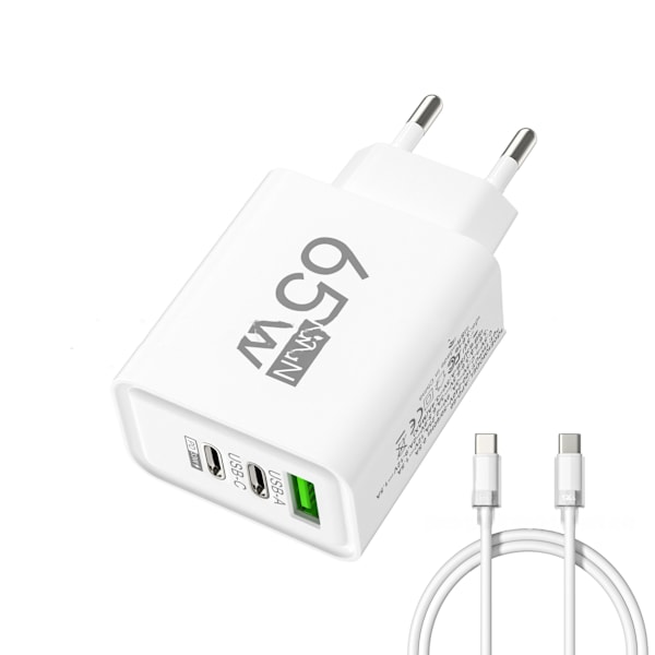 GaN Type C PD-lader med 3 USB-porter Ladeadapter for iPhone 15 14 Xiaomi Samsung Universell Kompatibel White EU +1m CC