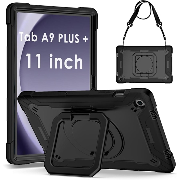 Fodral med 360° roterande ställ, skyddande Irumble-fodral för Samsung Galaxy Tab A9 Plus 11 tum 2023/2024 black