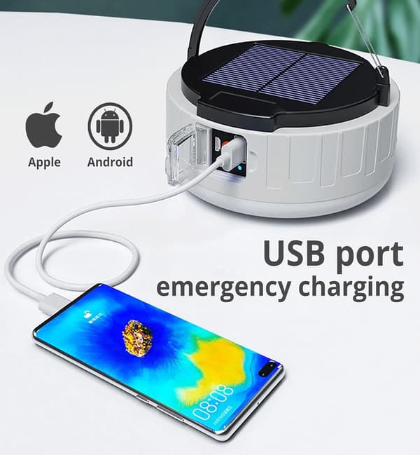 Solcellsdriven campinglykta med USB och evig batterifunktion