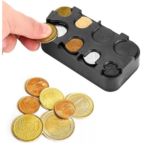 DWW-Euro Myntplånbok, Numismatisk Väska, Mynthållare, för Bil, Taxi, 8 Fack för 2 Euro och 1 Cent (Svart)