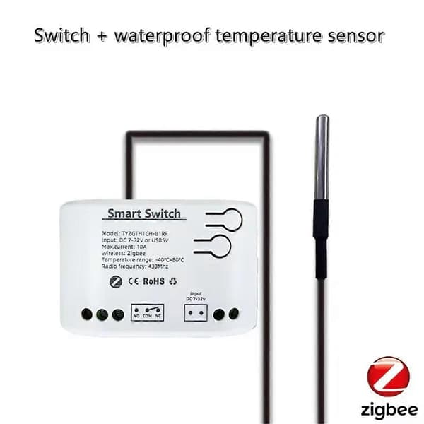 Tuya Smart Zigbee Switch med Temperatursensor Passiv Tør Kontakt Zigbee Relæ Arbejd med Home Ass DC 732V