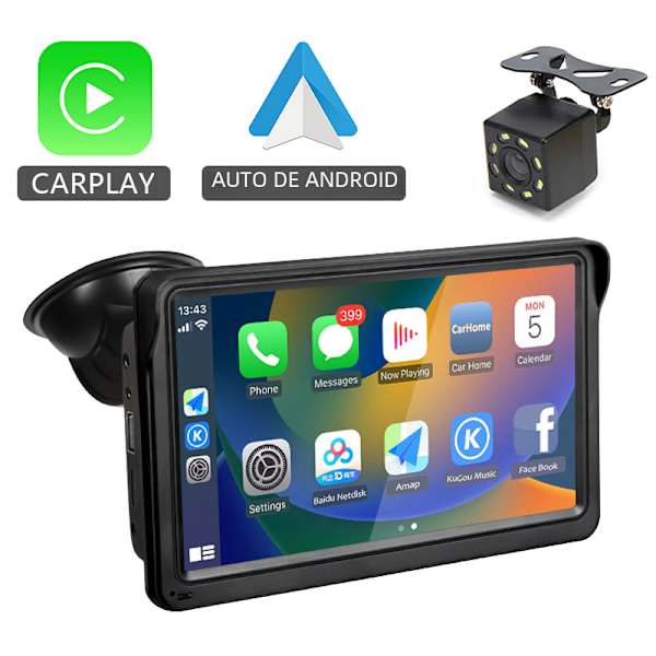 Bil Multimedia Videospelare, Radio med Android, CarPlay, 7 Tum Bärbar Pekskärm, Bluetooth 5.0, med AUX USB radio and camera