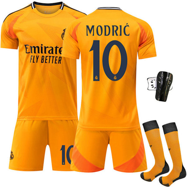 2425 Real Madrid bortatröja orange Modric set+strumpa+skyddsutrustning 20(110-120cm)