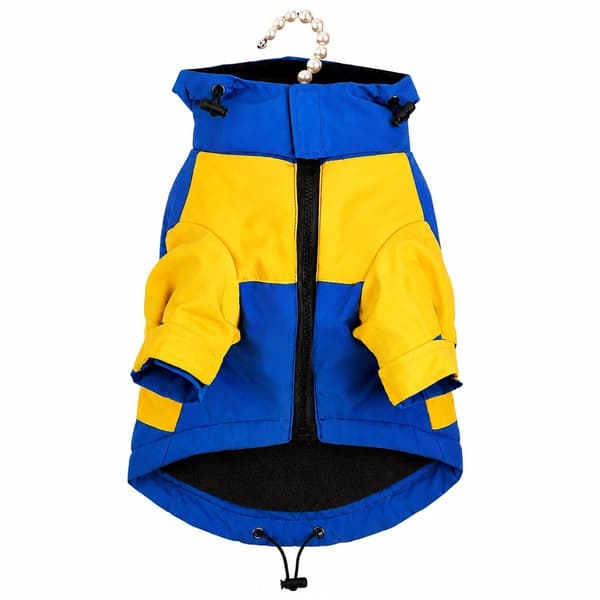 Vattentät Varm Regnjacka för Hund, Höst Vinterjacka med Reflex, Teddy Modekläder Blue / Yellow 2XL
