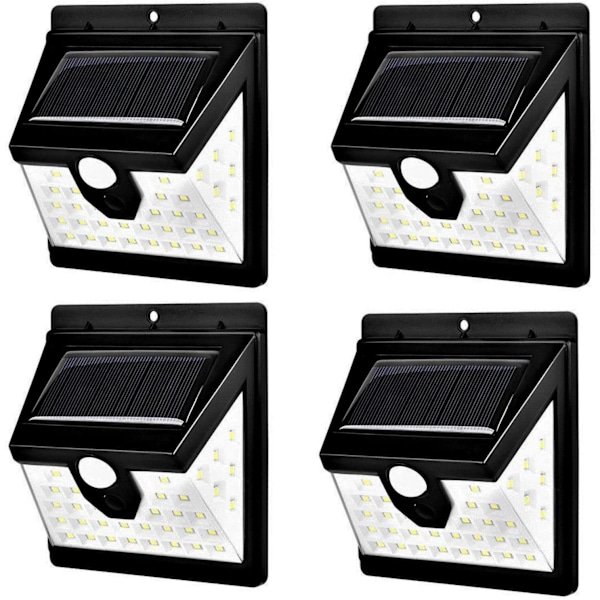 Solcelle Hagelys - Sett med 4 Utendørs LED Spotlights - Solcelledrevne Lys med Bevegelsessensor - Vegglamper med 40 Høyeffekts LED PACK 1