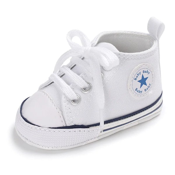 Vauvan poikien ja tyttöjen kangaskengät, ensimmäiset kävelykengät, vauvojen liukumattomat pehmeät pohjat, klassiset uudet vauvat 0-18 Plus 6-12 months White