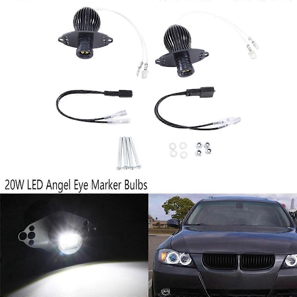 2 st LED Angel Eye Marker Glödlampor 20W Xenon Vit Högeffekts LED-lampa för BMW E90 3-serie 2006-2008