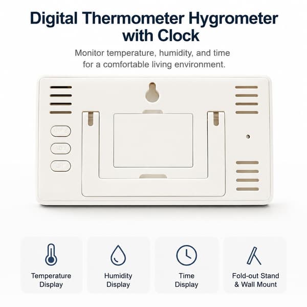 Digitalt Termometer Hygrometer med Ur, LCD-display, Indendørs Temperatur Fugtighedsmonitor