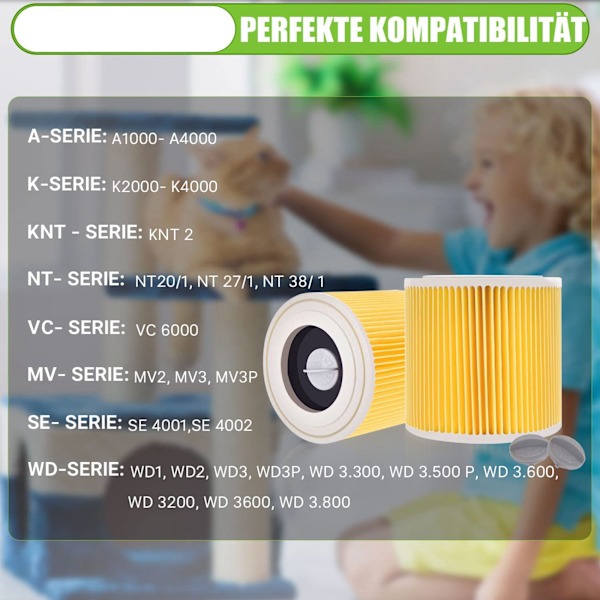 Patronfilter til KaRcher WD3 Premium WD2 WD3 WD3P WD3 MV2 MV3 Filter Udskiftningsfilter til KaRcher Støvsuger