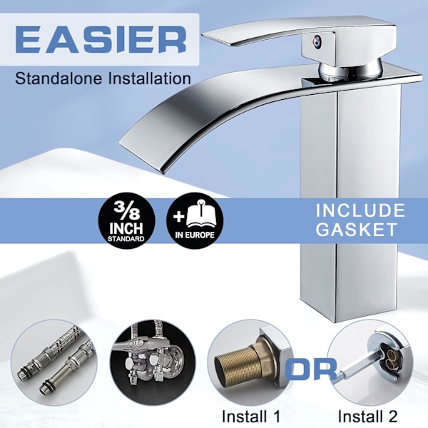 Moderne baderomskran Elegant fossefall design servantkran messing blandebatteri varmt kaldt vann tilgjengelig G 3/8 krom kran Pd8cc