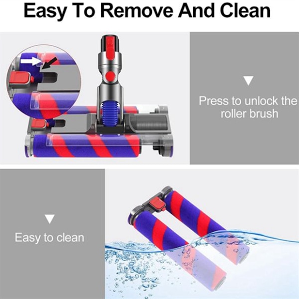 Imuripään vaihto Dyson V7 V8 V10 V11 -sarjoille, pehmeä rullaharjapää, kaksoisrullaharja