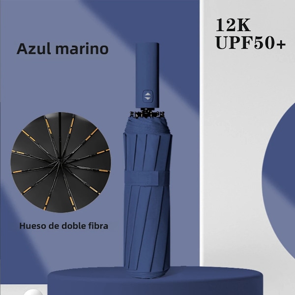 Komplett 24-spilers automatisk paraply i forskjellige farger, vann- og solbeskyttelse for voksne, størrelse 55-61 cm Navy blue