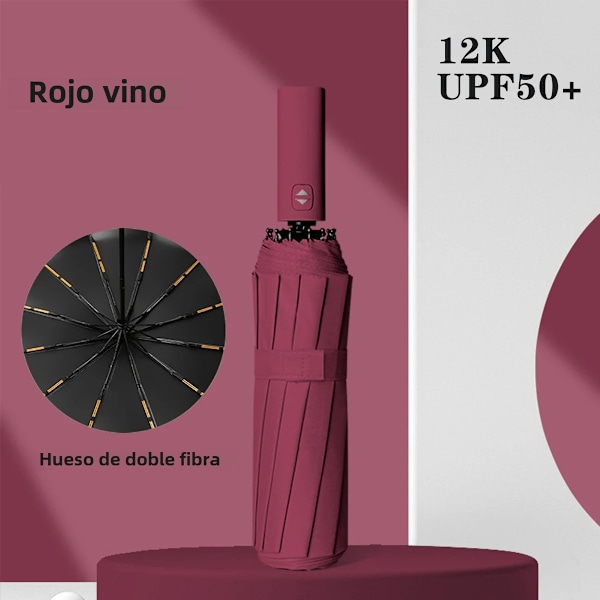 Komplet 24-stangs automatisk paraply i forskellige farver, vand- og solbeskyttelse til voksne, størrelse 55-61 cm Wind red