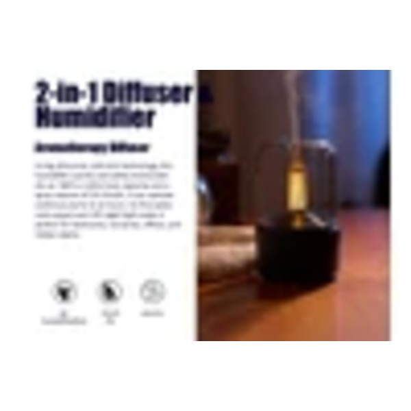 Ultrasonisk Cool Mist Luftfugter, Luftrenser, Æterisk Olie Diffuser, LED Natlys USB Sort