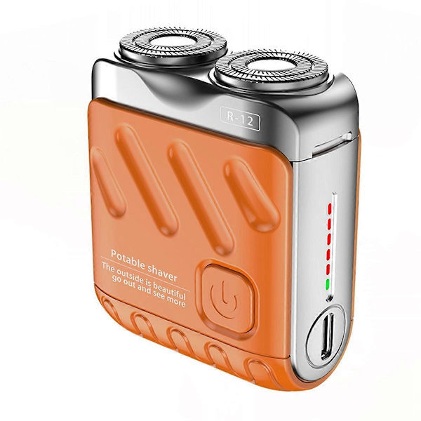 Kannettava partakone, ladattava sähköparranajokone kaksoisrenkaalla ja magneettileikkurilla, mini sähköparranajokone Orange