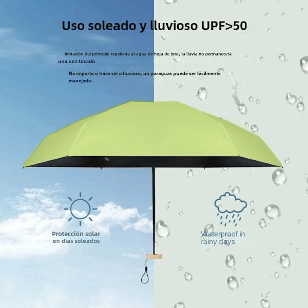 Mini Portabel Rese Hopfällbart UV-Paraply Solskydd och Regn UPF50+ Vinyl Svart Överdrag för Vuxna Kapsel Parasoll Red wine
