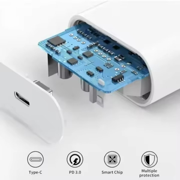 25W Hurtiglader for iPhone, 2M Ladekabel Kompatibel med iOS, iPhone, iPad, Mac, USB C Adapter, PD 3.0