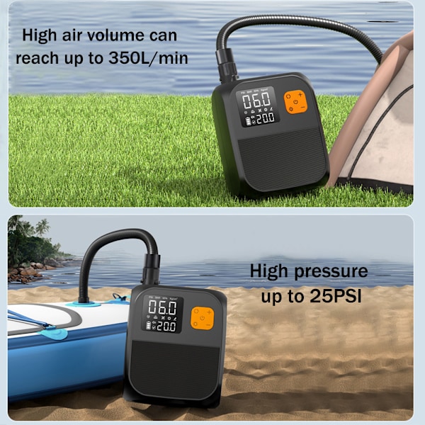 Smart SUP Luftpump, Högt Tryck, Dubbelstegs Intelligent Inflation, Uppladdningsbar, 25psi